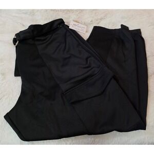 NWT NY Collection Woman Cargo Pants 2X Black Belted Utility Jogger Straight Leg